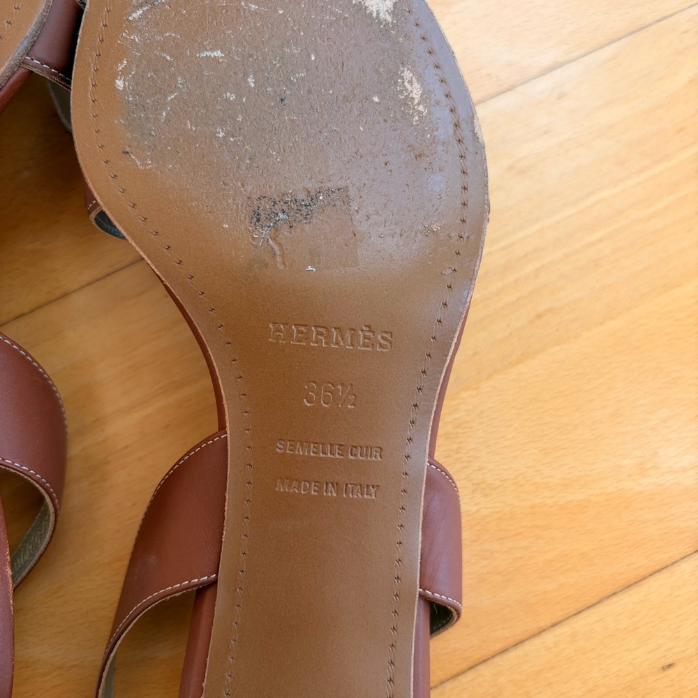 36.5 Hermes Brown Women's kitten heel sling back - Picture 7 of 7